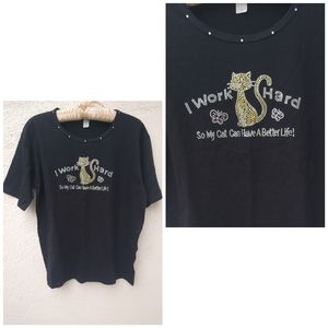 Bejeweled Cat Tee I Work hard so my cat can have a better life Cottagecore Witch
